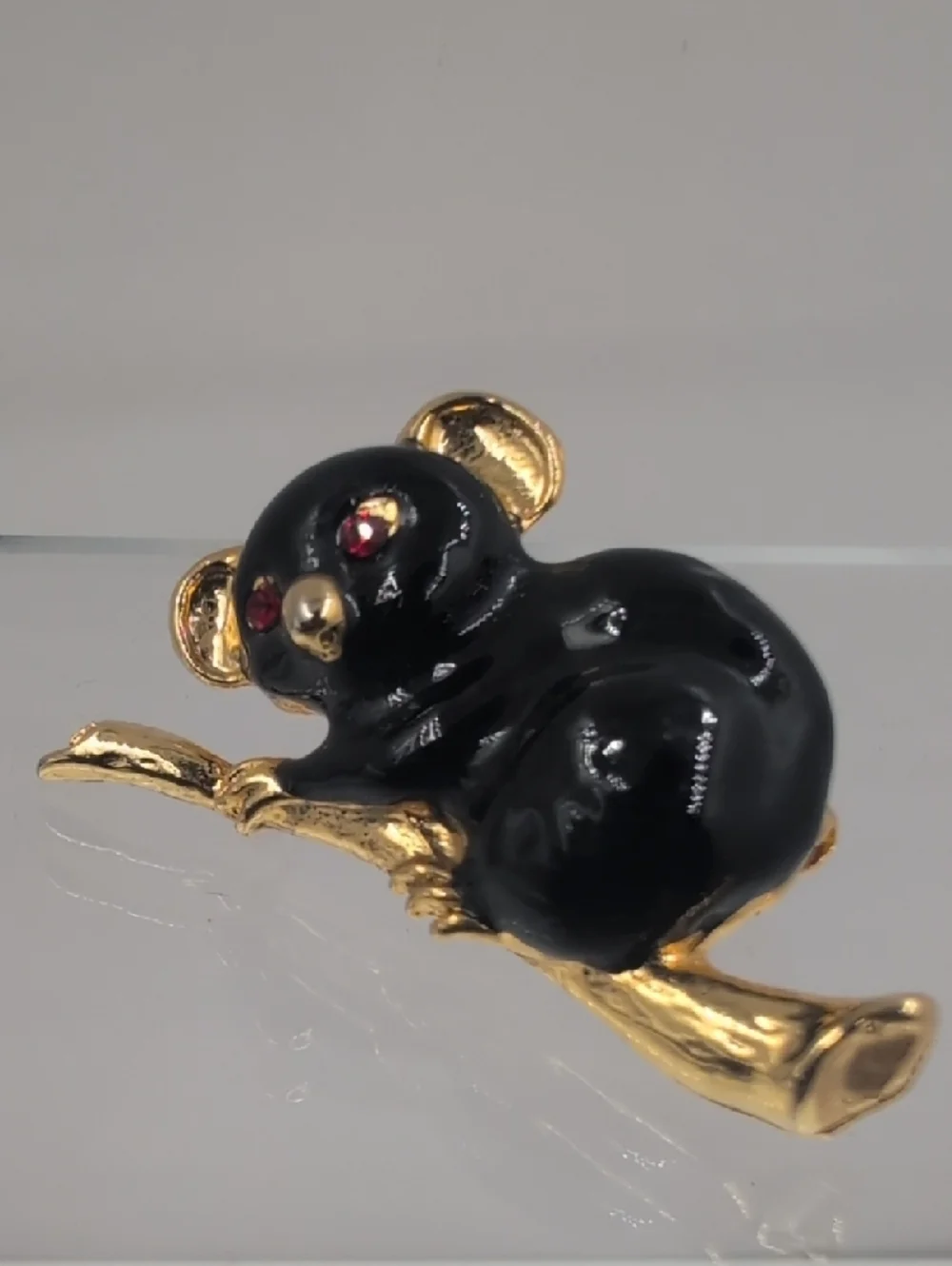 Gold-Tone Black Koala Brooch with Red Eyes - Women Jewelry Brooches